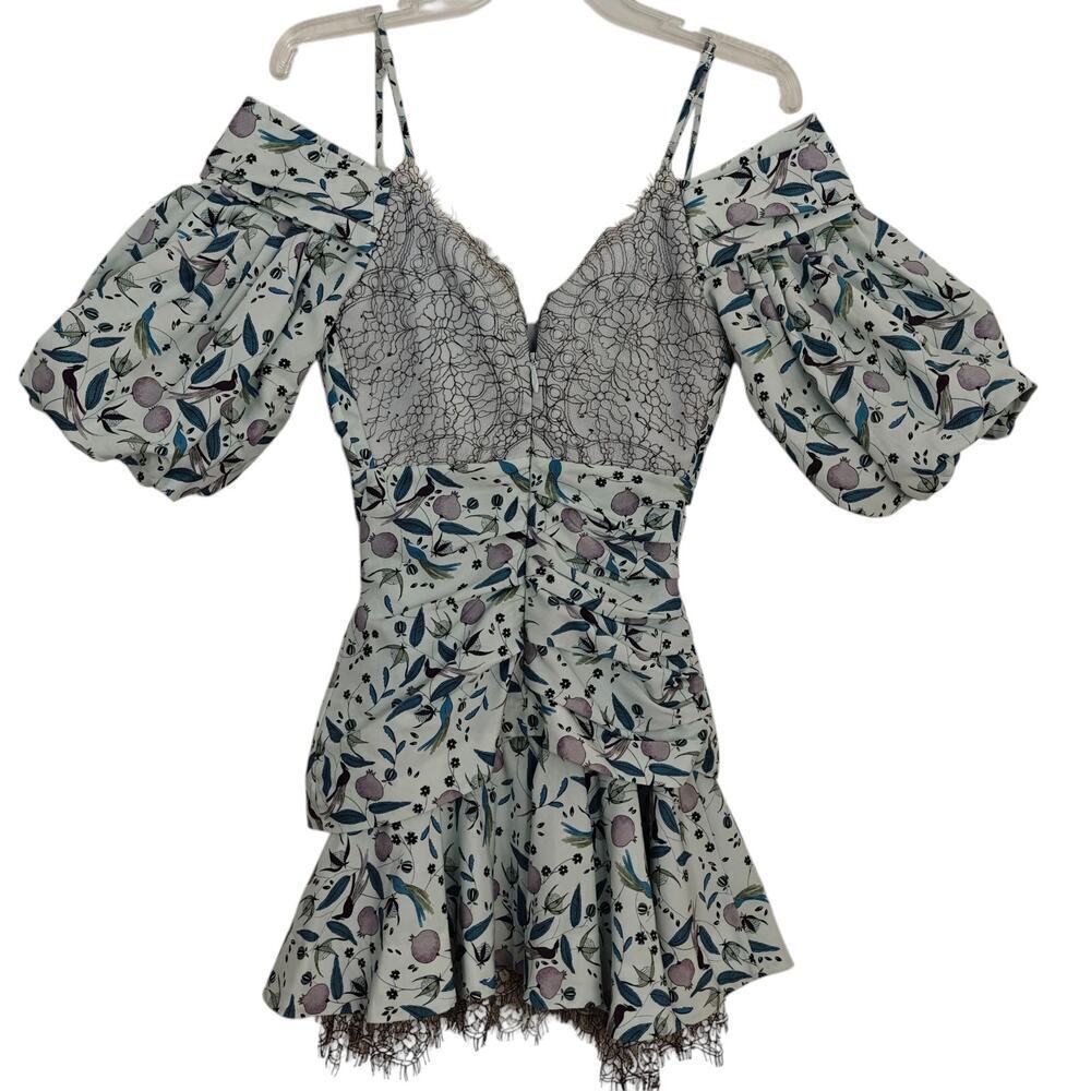 Acler Mini Wrap Dress Size 2 Botanical Floral Cotton Silk Lace Cottagecore Boho - Picture 9 of 16